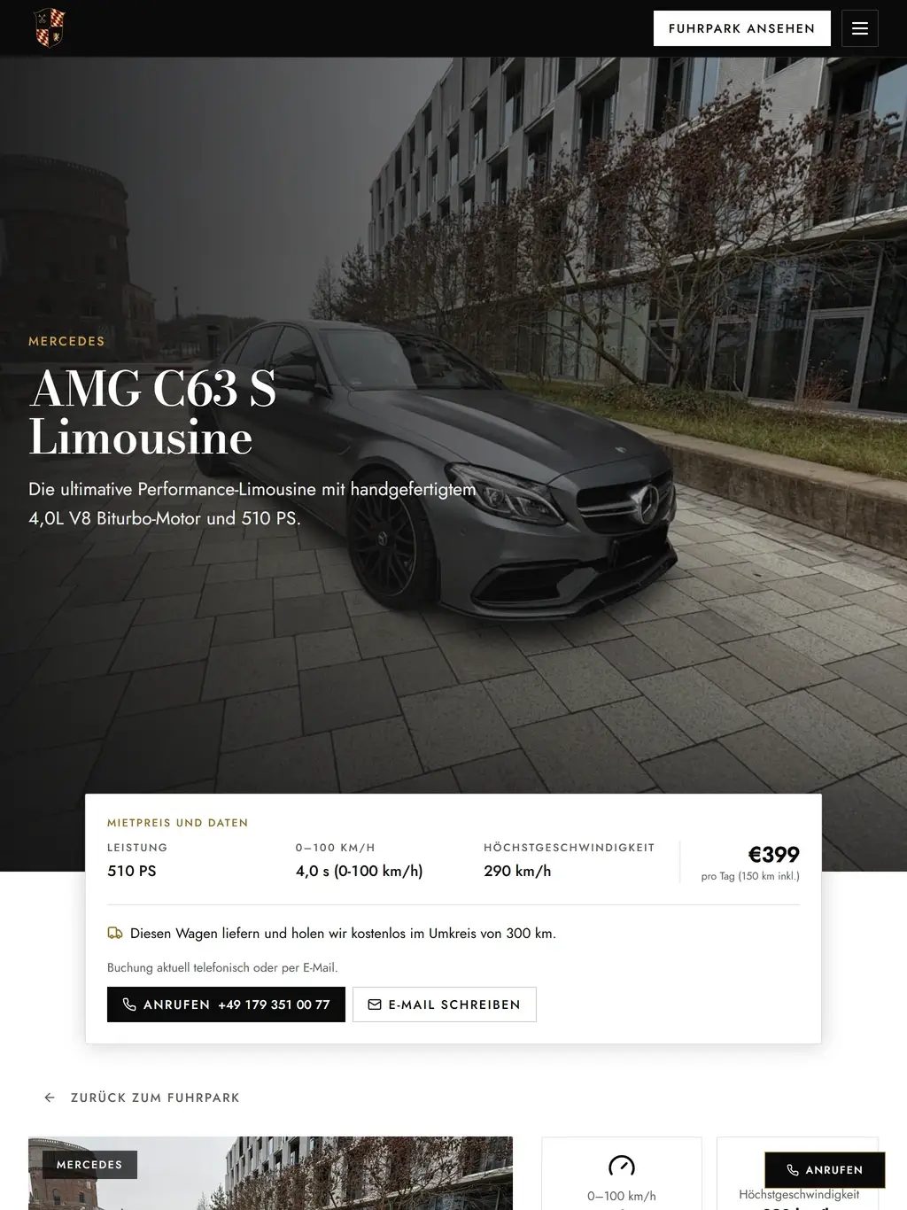 Fahrzeugseite von goldenkey-sportcars.de auf dem Tablet