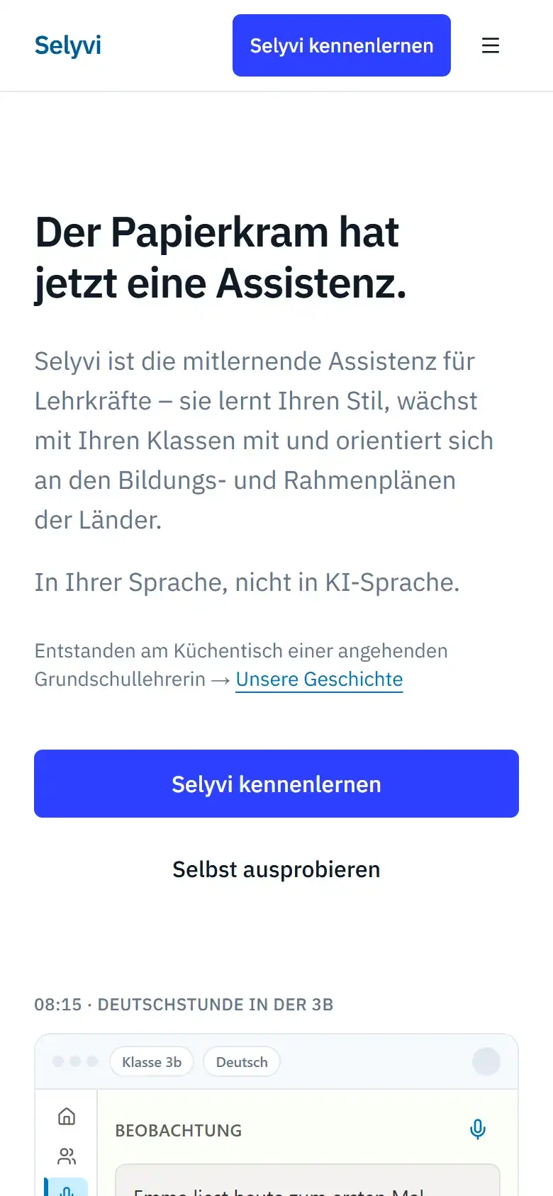Startseite von selyvi.de auf dem Smartphone